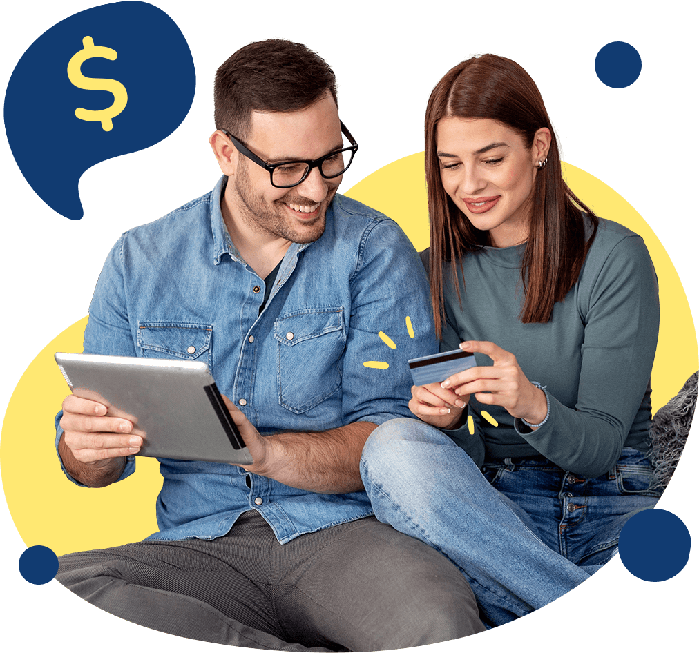 Pareja feliz realizado aportes extra para sumar al ahorro de su plan con BMI Ahorro Colombia